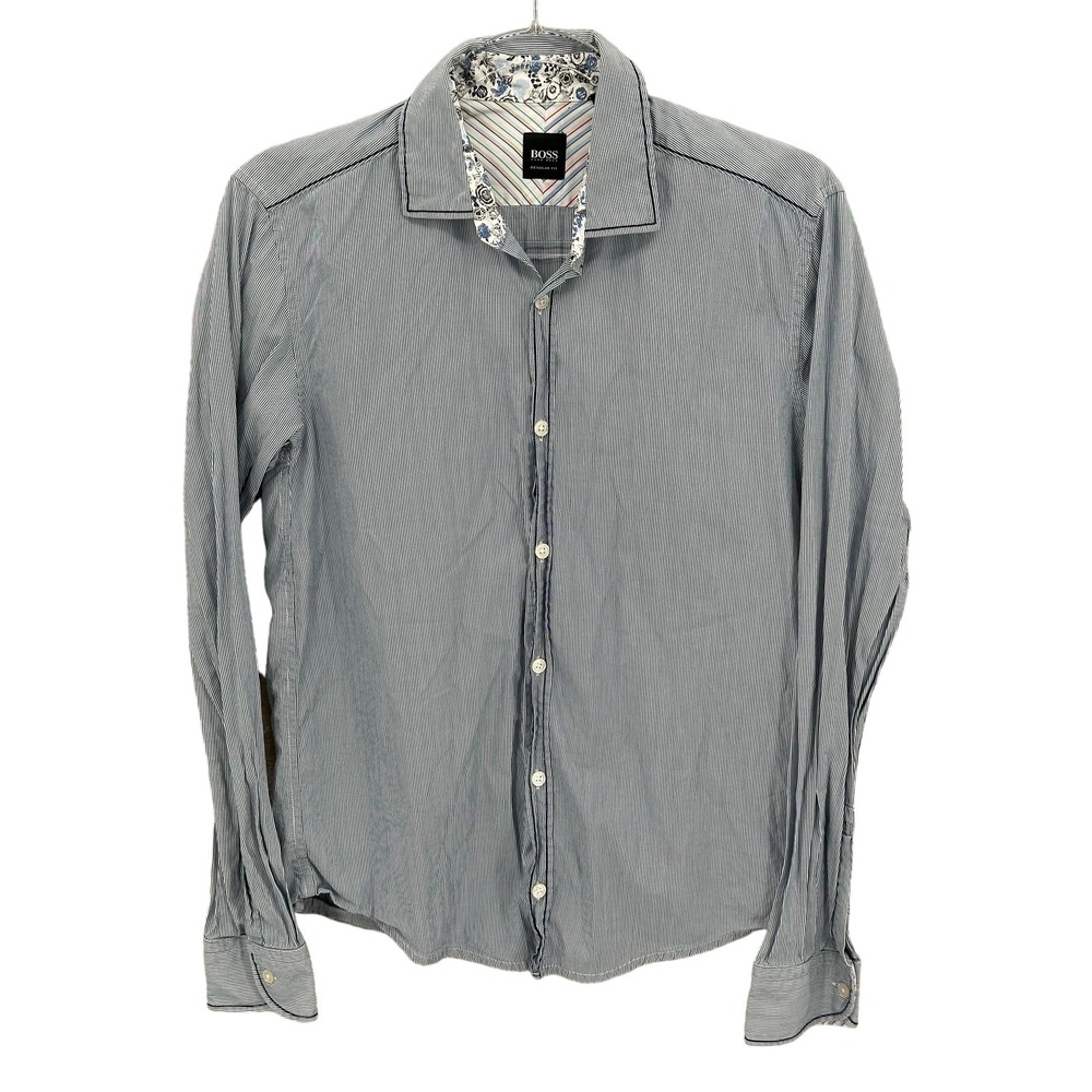 Hugo Boss Shirt Mens‎ Small Blue White Striped Long Sleeve Button Up Preppy Work